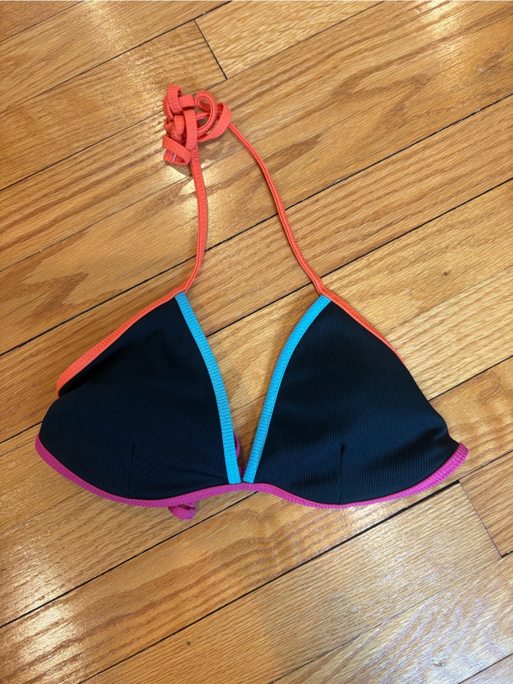 Target Black Triangle Bikini Top with Blue, Pink & Orange Trim